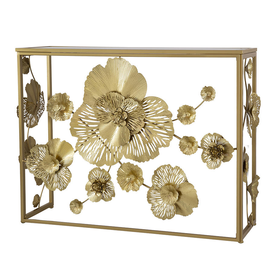 Floral Mirrored Top Console Table