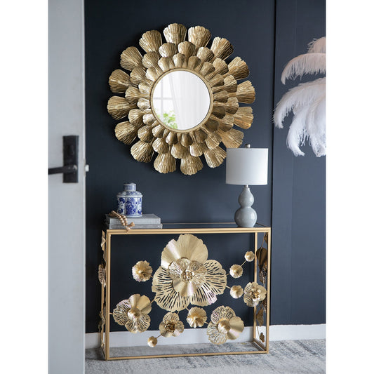 Floral Mirrored Top Console Table