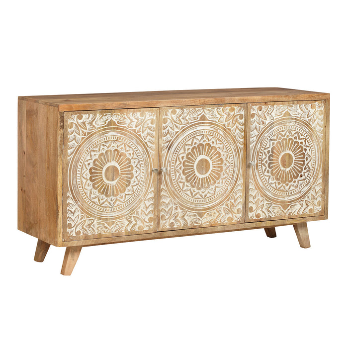 Floral Carved Hand- Crafted Hardwood Sideboard