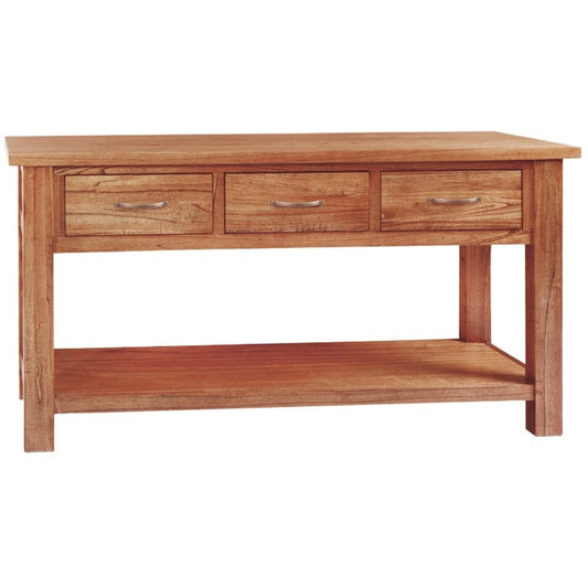 Mountain Ash 156cm Timber Hall Table With 3 Drawers, Oak Colour