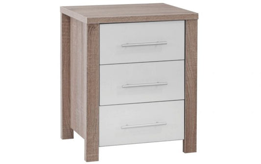 Cue 3 Drawers Bedside Table, Oak / White